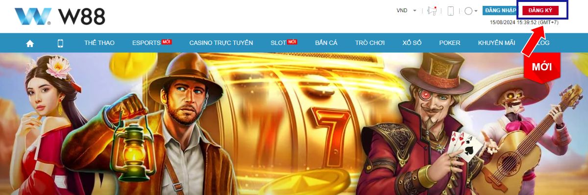 Nhấn vào nút đăng ký tại trang chủ W88